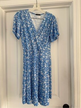 Blue Floral Wrap Midi Dress by Princess